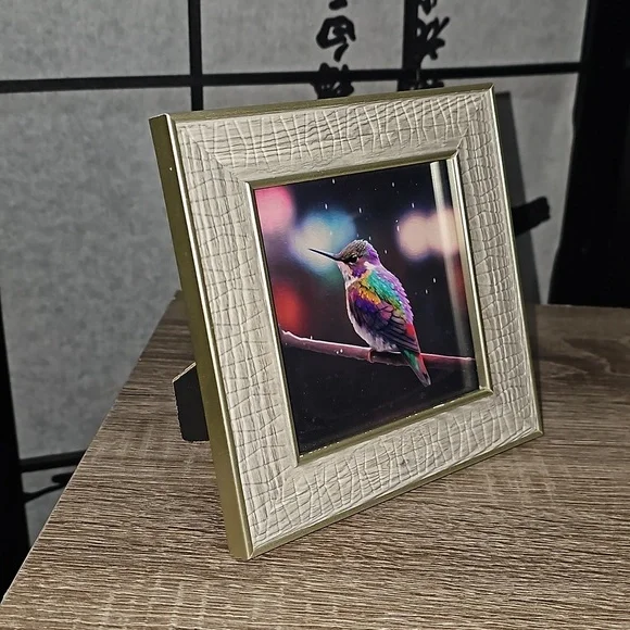 Framed 4x4 Hummingbird Fantasy Art Watercolor Oil Painting Print - Picture 2 of 11